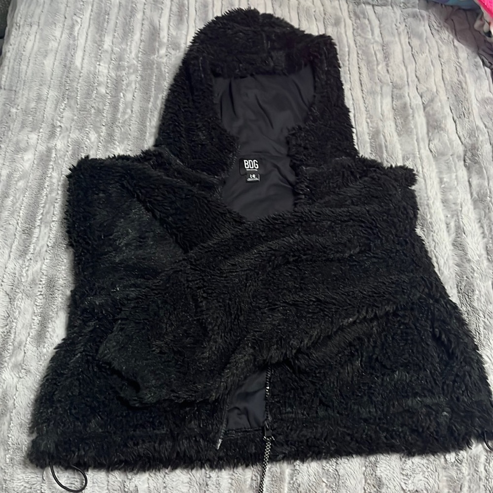 Black fuzzy full zip hoodie